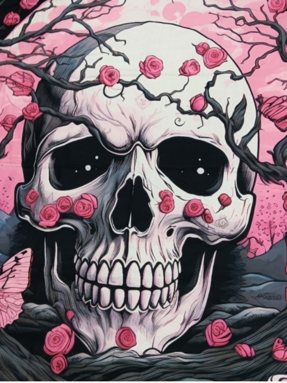 NWOT Pink & Black Skull & Roses Whimsigoth Tapestry 60" X 52"